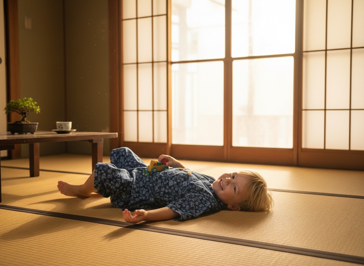 畳の上でくつろぐ子ども