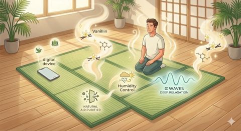 い草の香りでくつろぐ様子