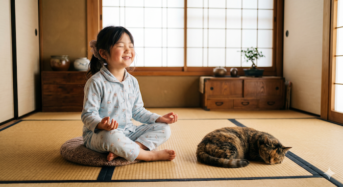 Meditationsszene auf dem Premium-Tatami-Boden