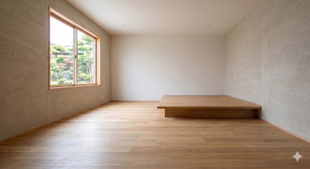 Custom tatami platform in a modern interior