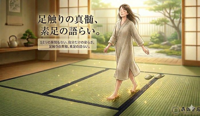 畳の上を裸足で歩く女性
